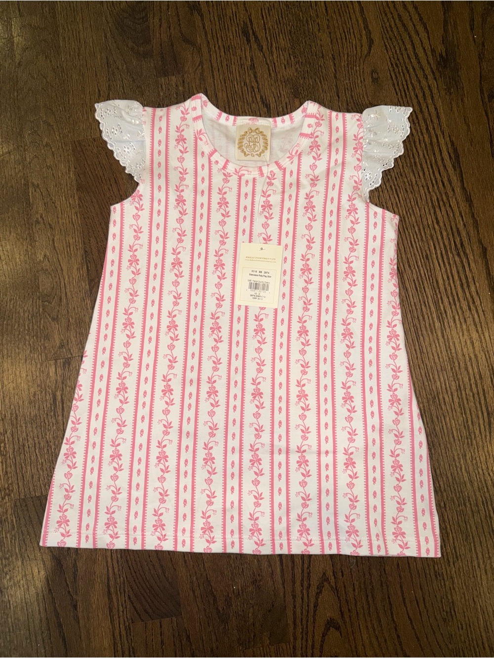 The Beaufort Bonnet Company Pink and White Floral Stripe Girls Polly Play Shirt